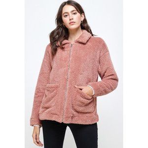 Women Sweaters Fleece Mauve Hoodie Long Sleeve Zip up Jacket Sherpa with Pocket